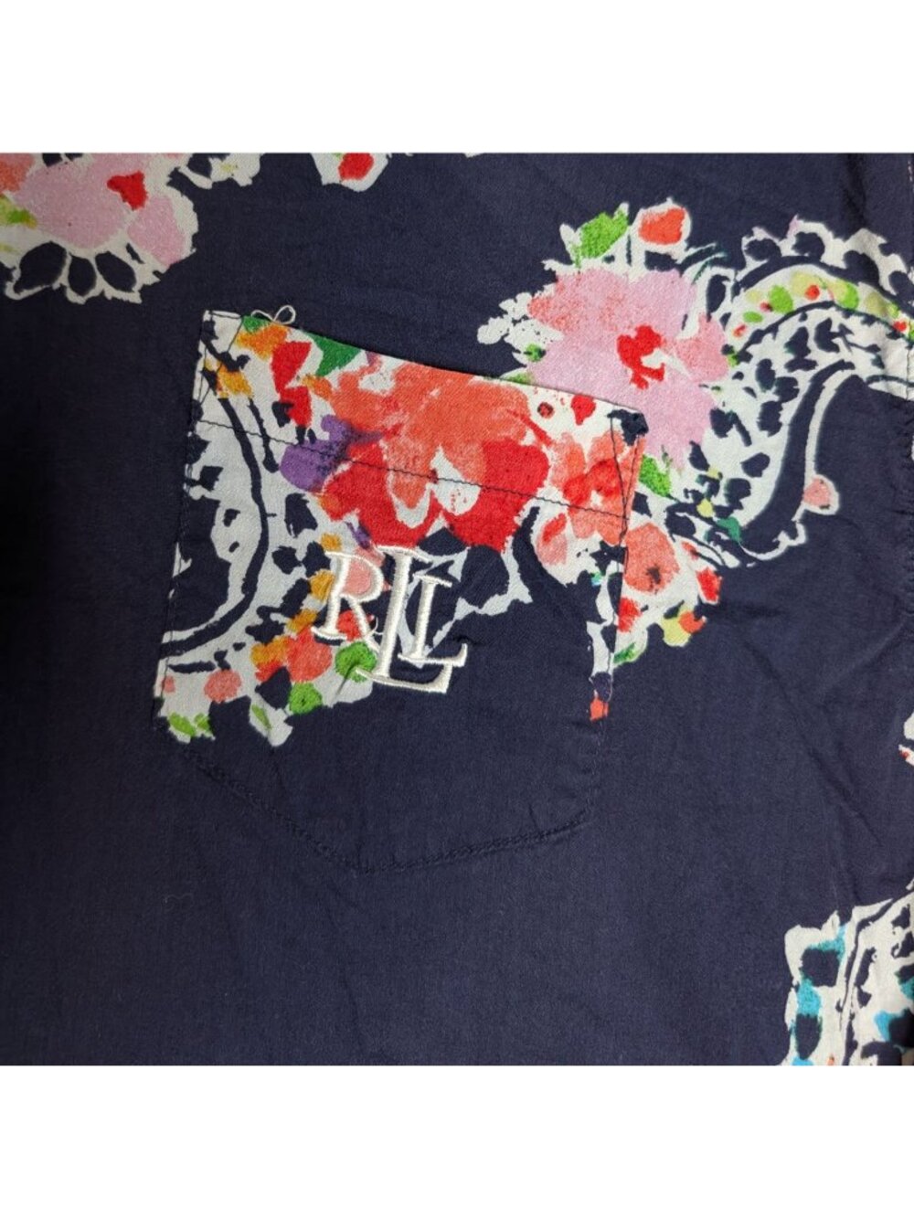 Lauren Ralph Lauren Navy Floral & Paisley Poplin Nightgown Night Shirt Size 3X - Picture 7 of 11